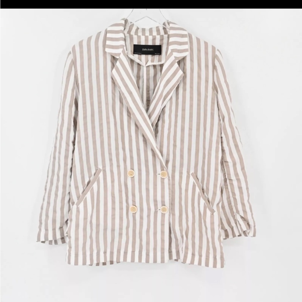 Zara beige white stripe light weight blazer, sz small